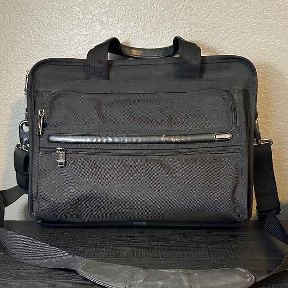 Tumi Other - Tumi Alpha Black Ballistic Nylon Expandable Laptop Bag Leather Handles